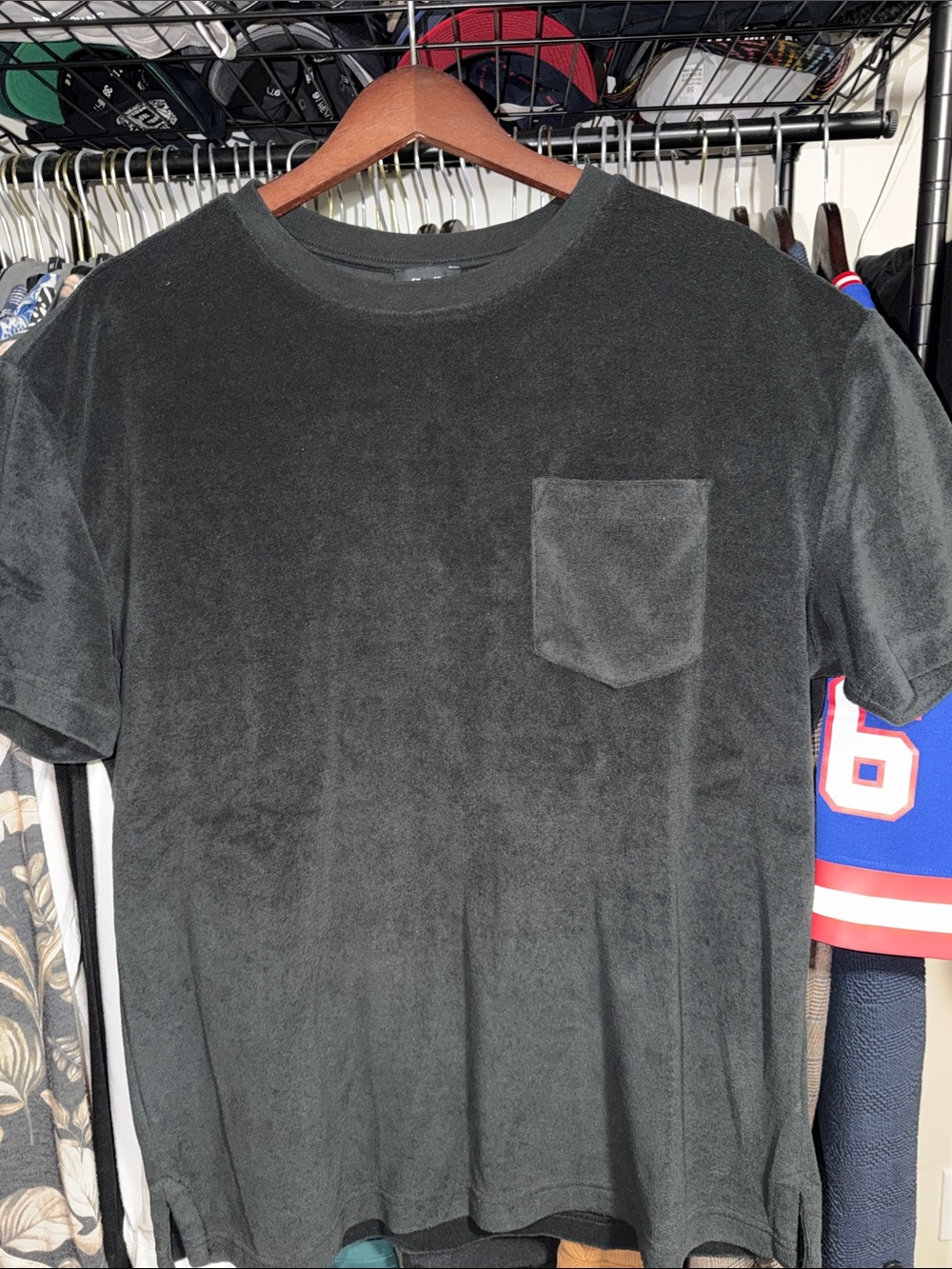 Express Black Short-Sleeve Velour Pocket Tee